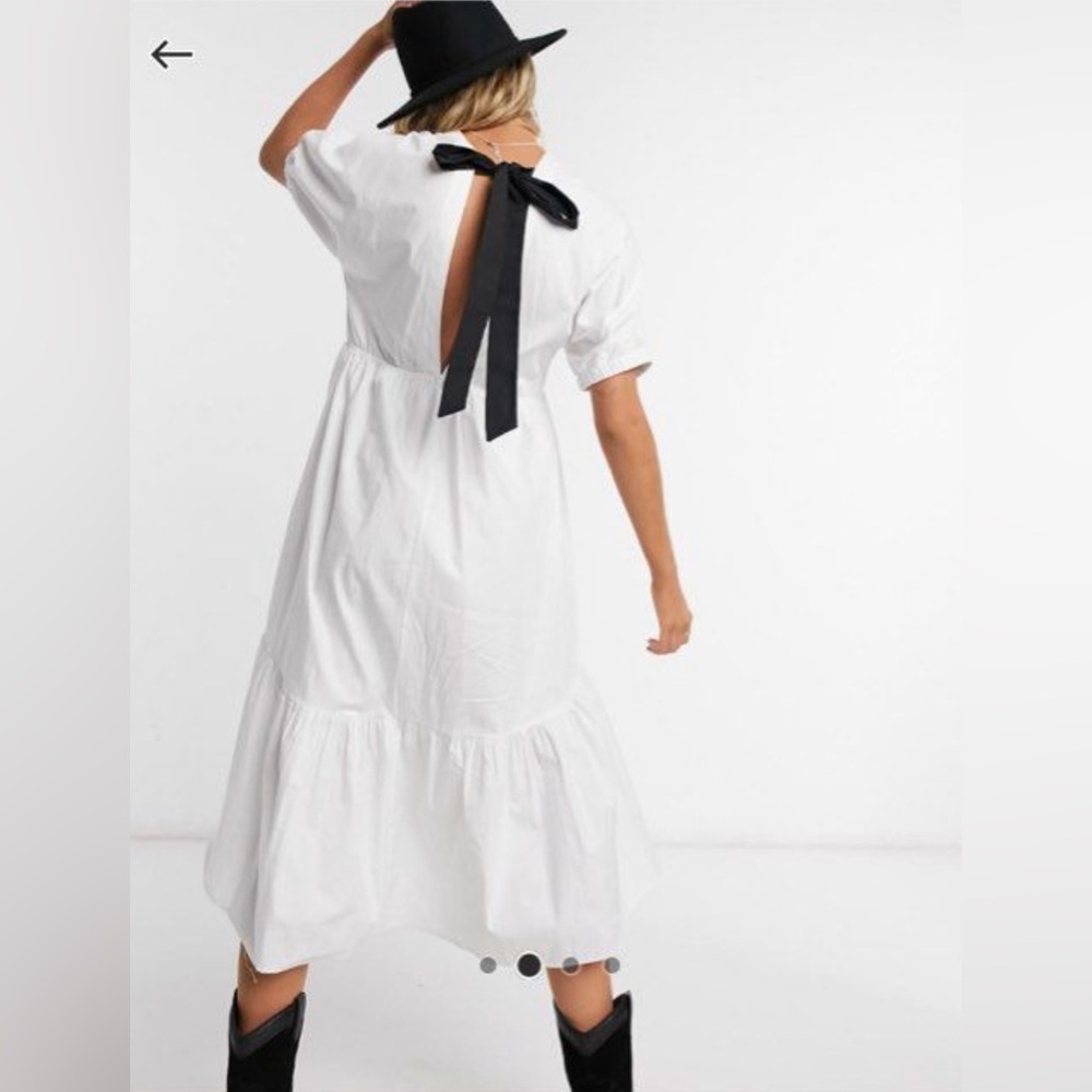 Topshop white midi short sleeve dress with black tie bow